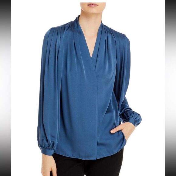 Kobi Halperin Blue Pleated Bib Collar silk  Blouse, XS - Picture 1 of 12